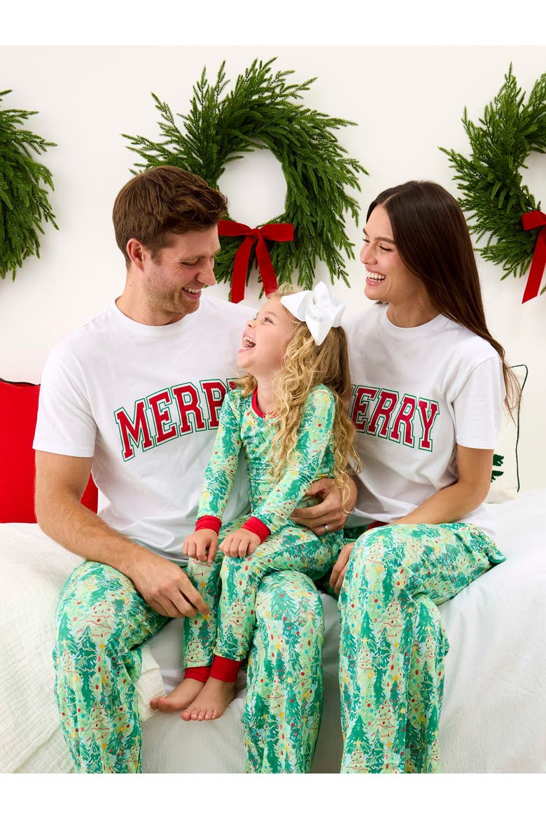 Gender Incusive Holiday Long Sleeve Pajama Set, Alternate, color, Green Jolly Grove