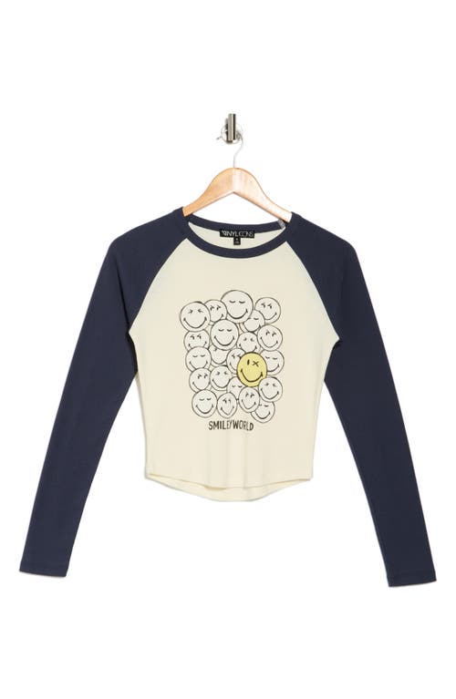 VINYL ICONS VINYL ICONS SMILEY LONG RAGLAN SLEEVE CROP T-SHIRT