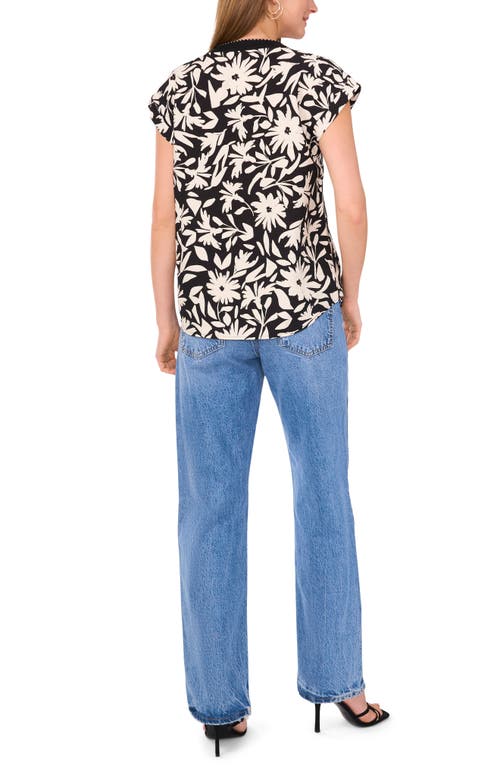 Shop Vince Camuto Floral Print V-neck Top In Rich Black