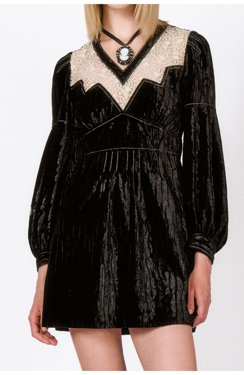 Anna Sui Crushed Velvet Cream Lace Dress, Main, color, 