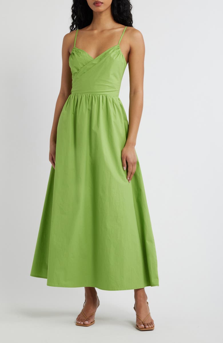 Lulus Marcella Tie Back Cotton Poplin Dress, Main, color, Kiwi