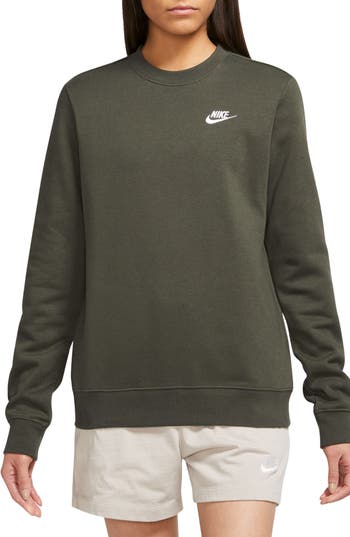 Nike Sportswear Club Fleece Crewneck Sweatshirt In Cargo Khaki/white