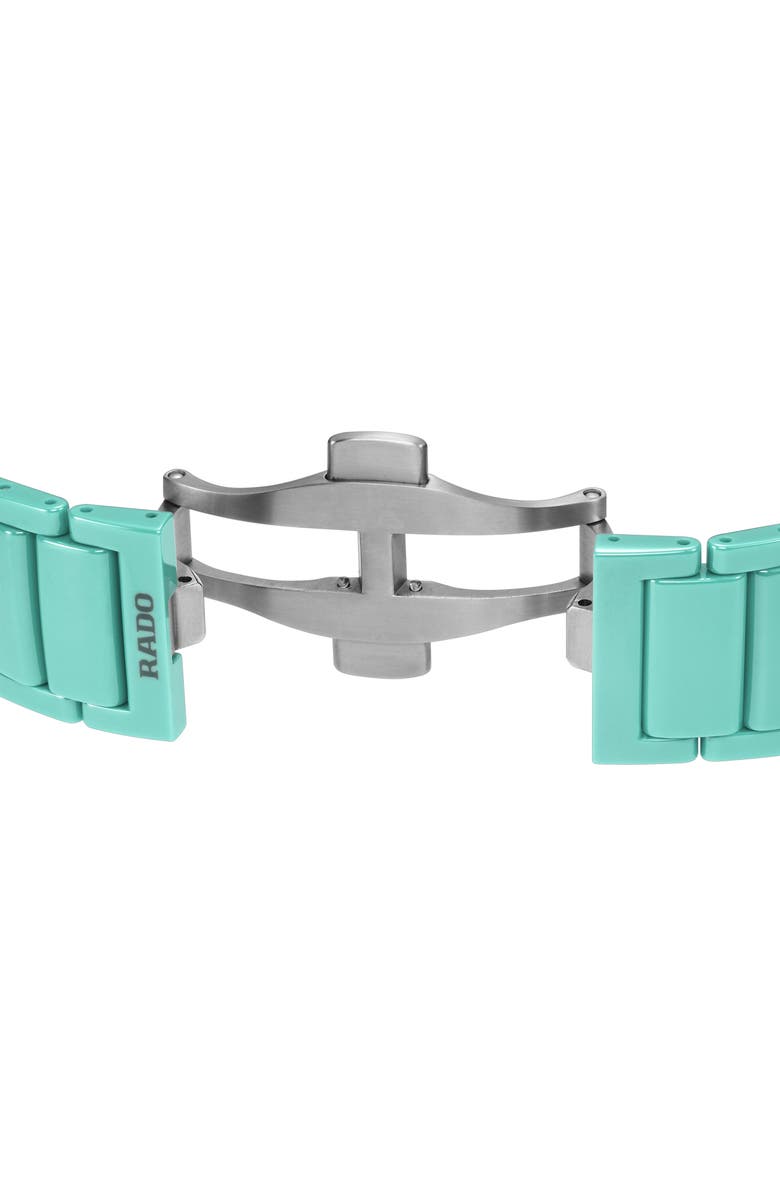 RADO True Square Diamond Automatic Open Heart Bracelet Watch, 38mm, Alternate, color, Aqua