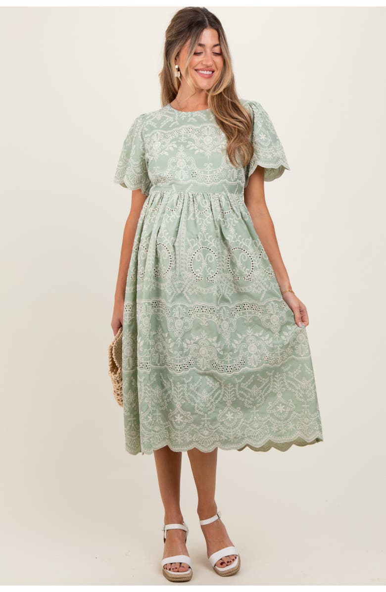 PinkBlush Olive Floral Embroidered Tied Waist Midi Dress, Main, color, Light Olive