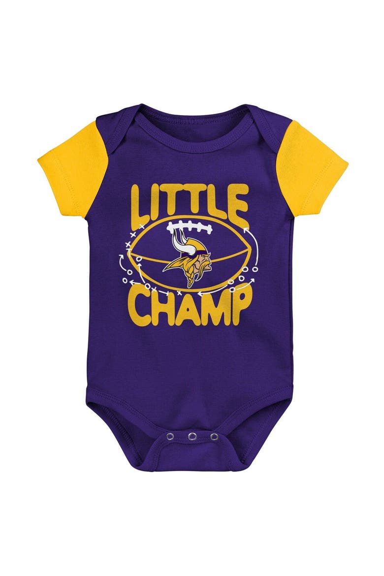 Newborn & Infant Purple/Gold Minnesota Vikings Little Champ Three-Piece Bodysuit Bib & Booties Set, Alternate, color, Purple