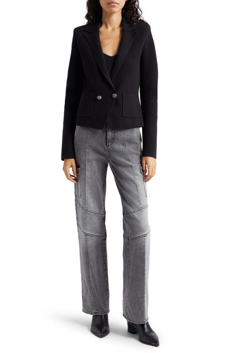 Sofia Cotton Blend Cardigan Blazer, Alternate, color, BLACK/CRYSTAL