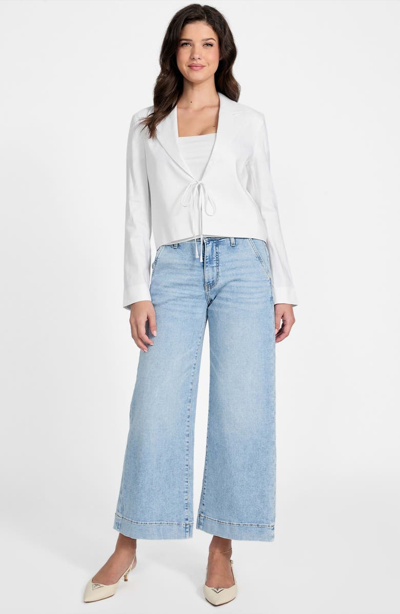 GUESS Linden Tie Front Linen Blend Crop Blazer, Alternate, color,