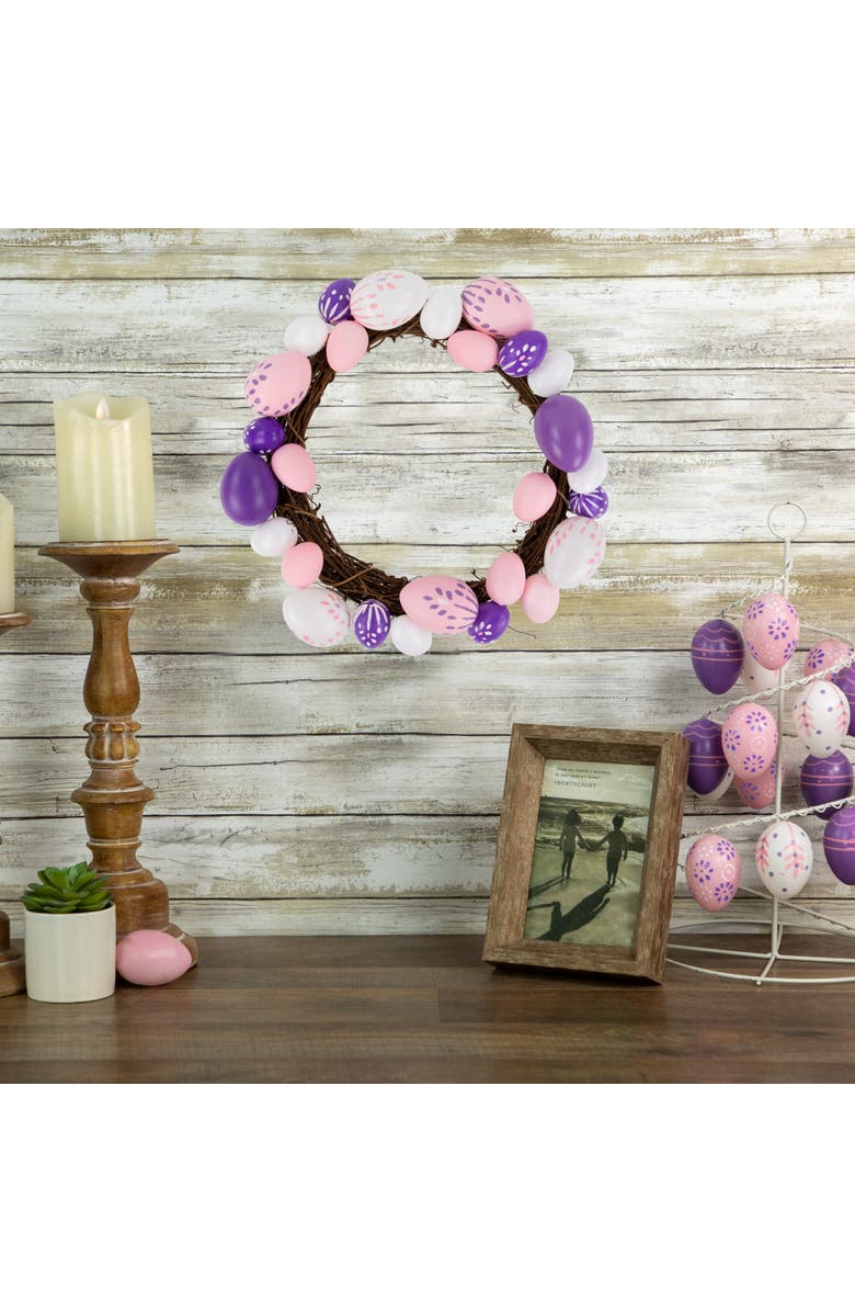 Northlight 10" Pastel Pink Purple and White Mini Easter Egg Spring Wreath, Alternate, color, Pink