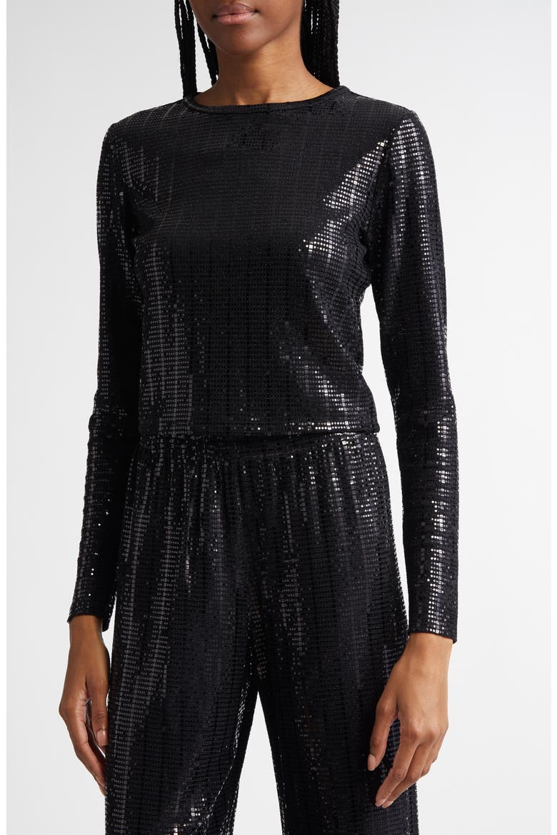 Delaina Sequin Embellished Crop Top, Alternate, color, BLACK