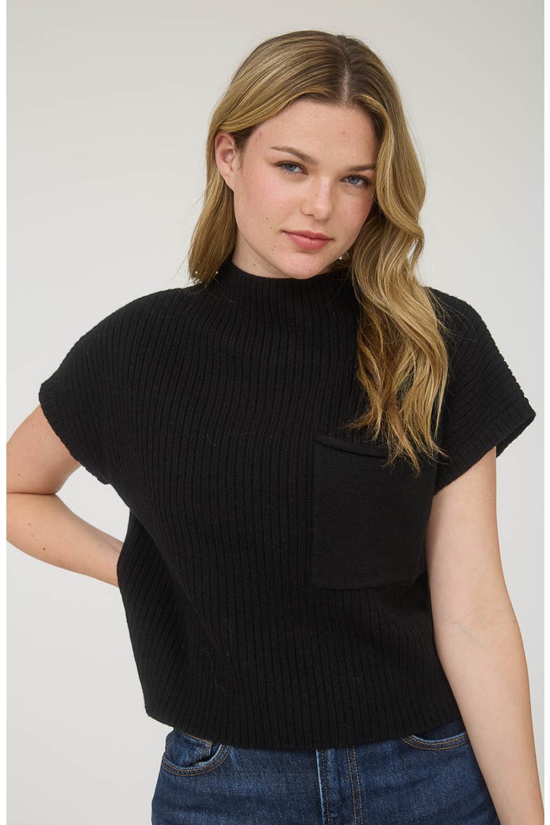 Short Sleeve Mock Neck Sweater, Alternate, color, BLACK
