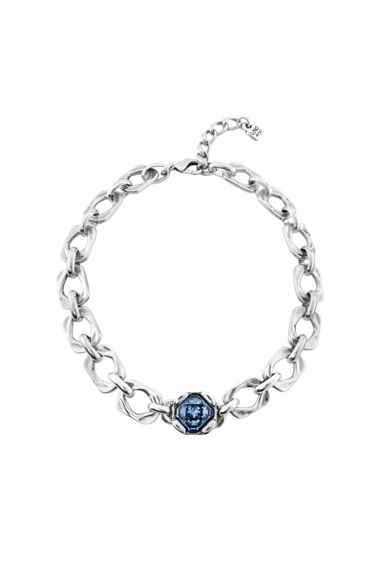 Wide Link Blue Crystal Necklace, Main, color, Silver