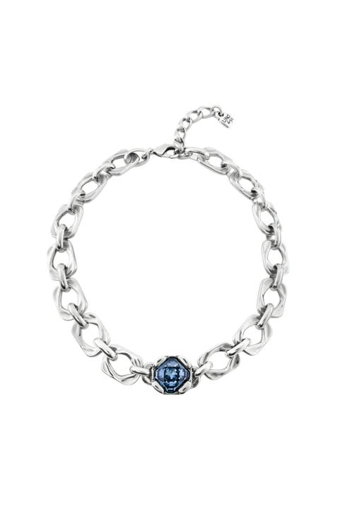Wide Link Blue Crystal Necklace