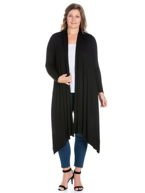 Plus Size Extra Long Open Front  Cardigan