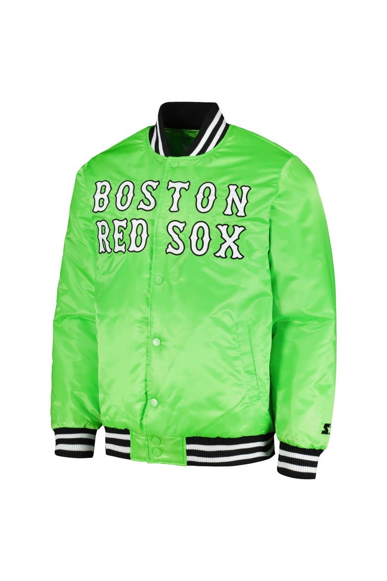 Men's Starter Neon Green Boston Red Sox Cross Bronx Fashion Satin Full-Snap Varsity Jacket, Alternate, color, Neon Green
