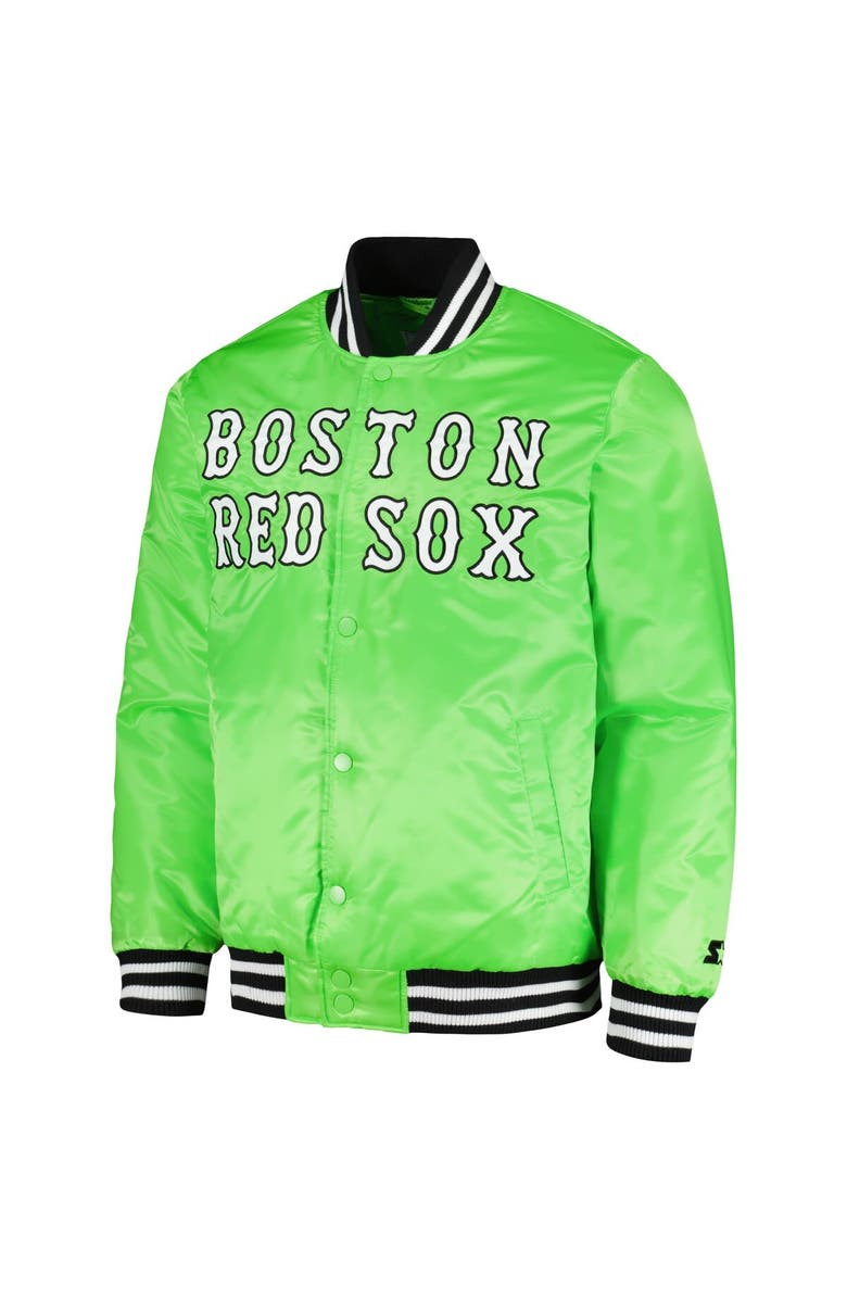 STARTER Men's Starter Neon Green Boston Red Sox Cross Bronx Fashion Satin Full-Snap Varsity Jacket, Alternate, color, Neon Green