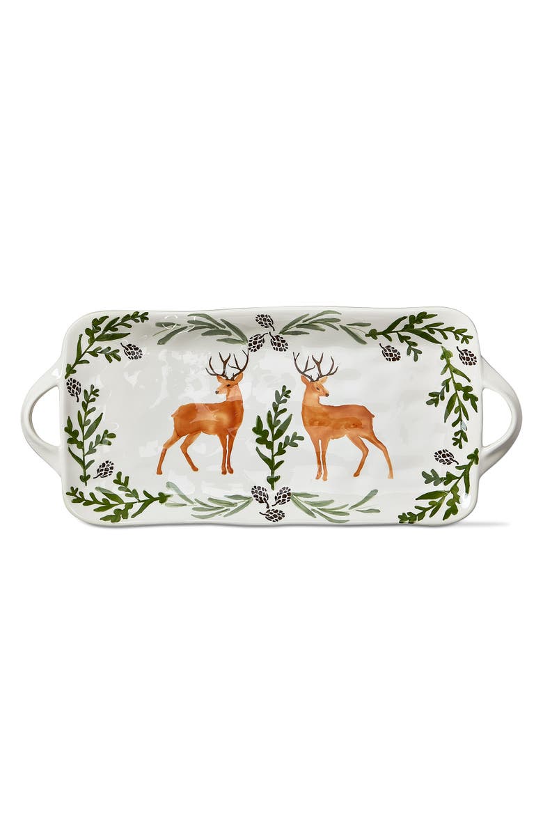 tag Warm Wishes Stag Rectangular Platter Multicolor Ceramic Dish, Main, color, Multicolored