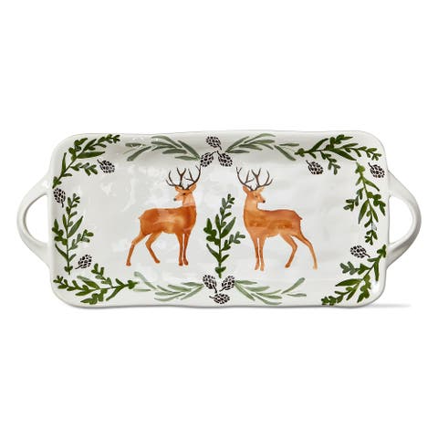 Warm Wishes Stag Rectangular Platter Multicolor Ceramic Dish