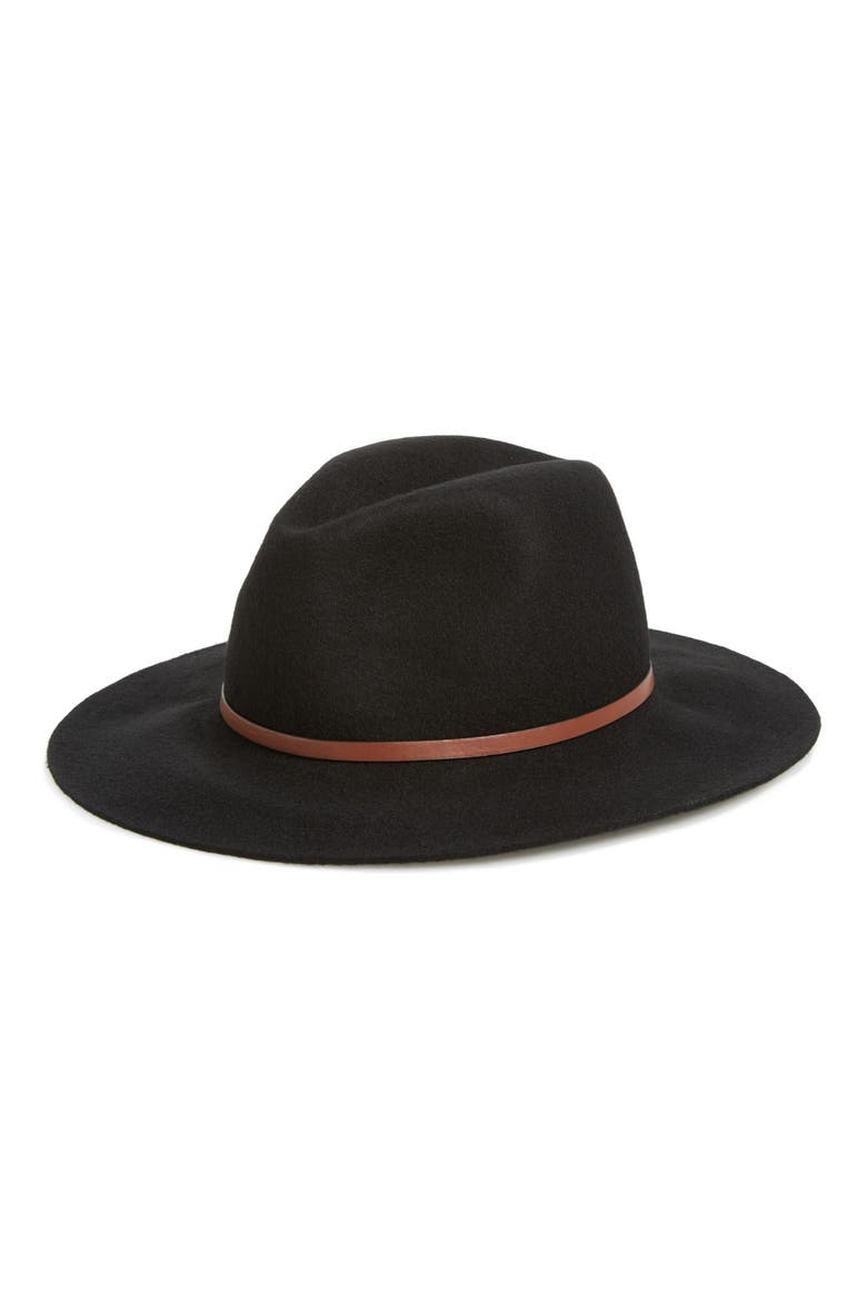 Faux Leather Trim Wool Felt Panama Hat, Main, color, BLACK