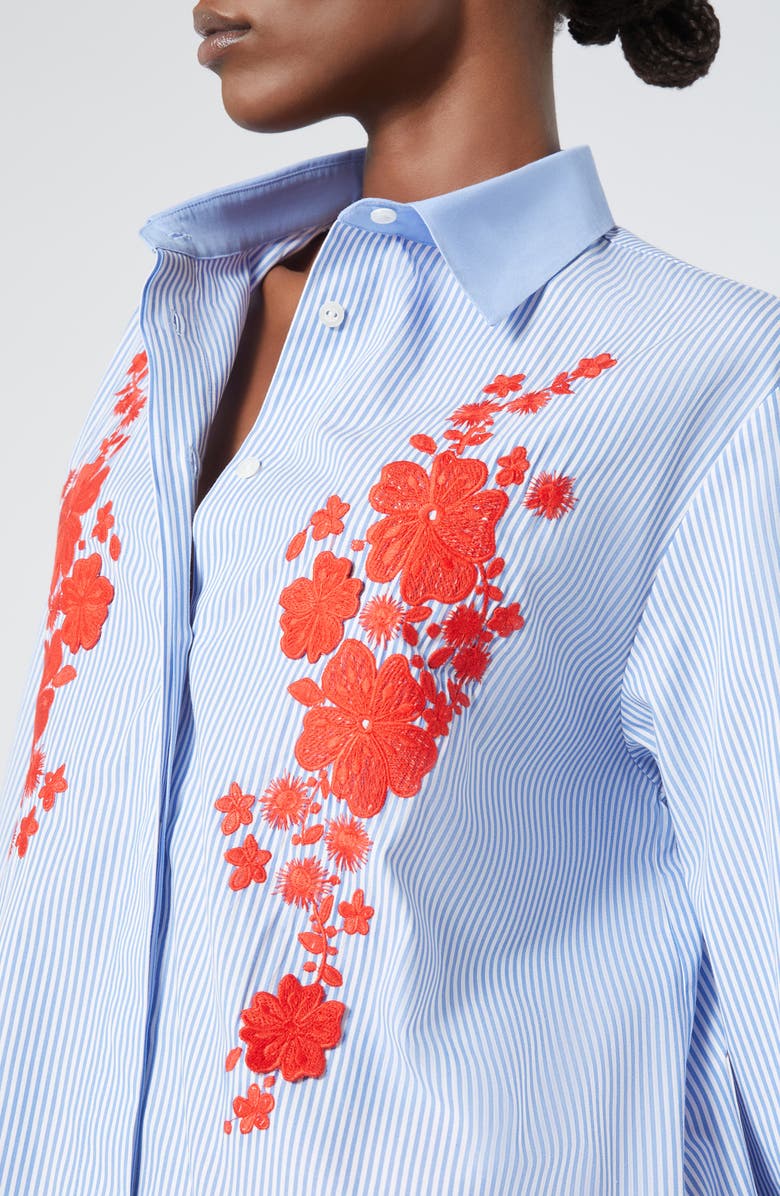 Marina Rinaldi Gela Embroidered Cotton Button-Up Shirt, Alternate, color, Optical White
