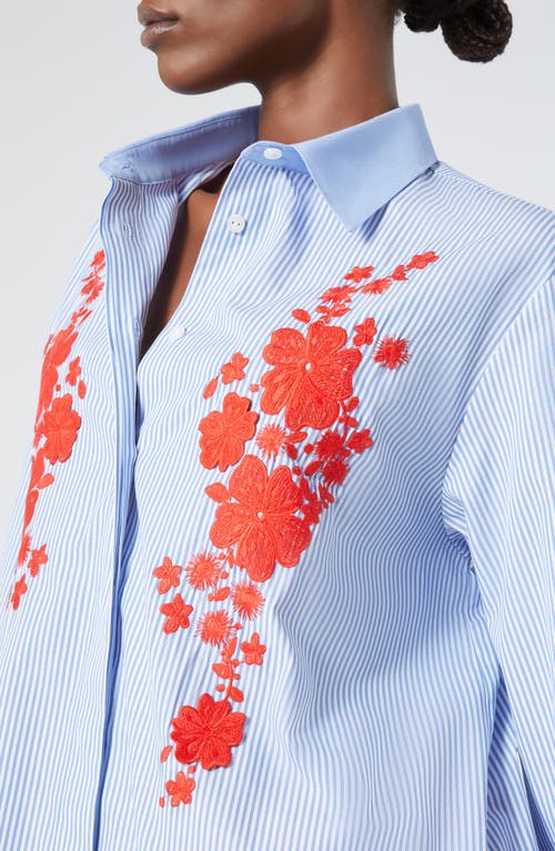 Marina Rinaldi Gela Embroidered Cotton Button-up Shirt In Blue
