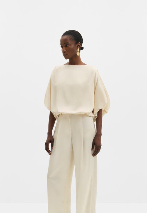 Havanna Boat Neck Puff Sleeve Blouse