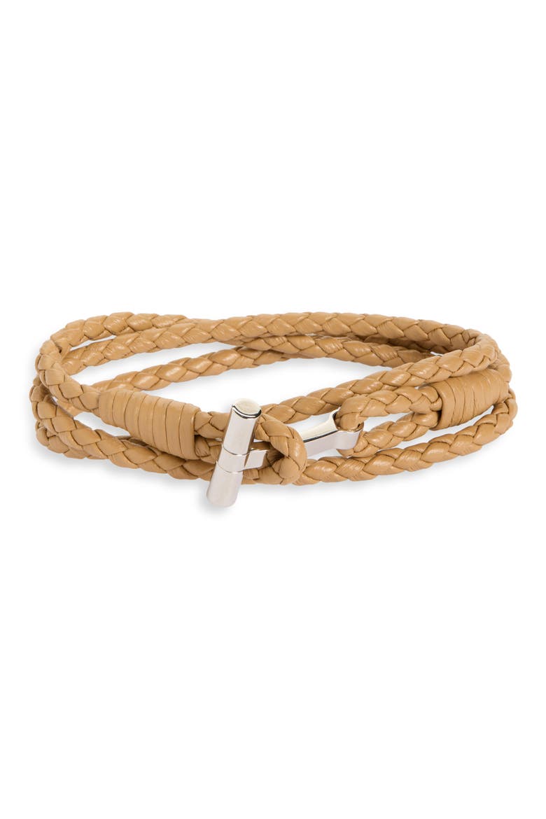 Men's Scoubidou Braided Leather Bracelet, Main, color, EIZ WALNUT