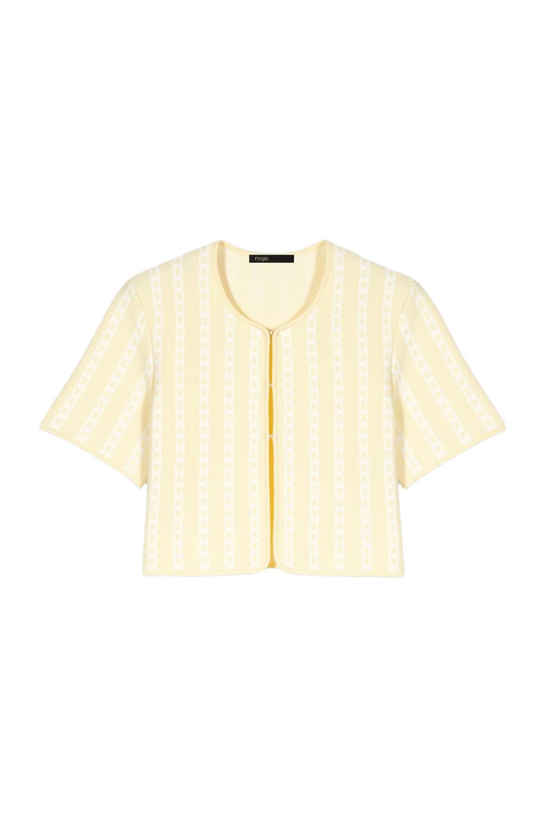 Cropped fancy knit cardigan, Alternate, color, Pale yellow