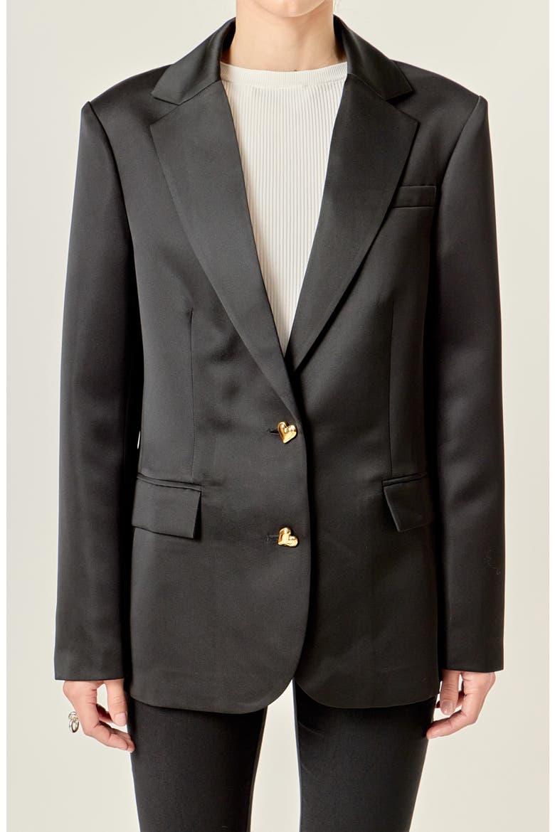 Heart Detailed Satin Blazer, Alternate, color, BLACK