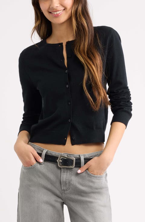 Crewneck Cotton Blend Cardigan