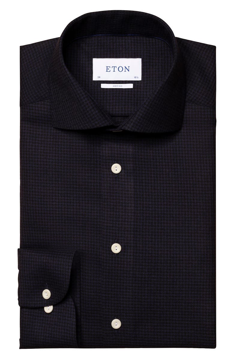 Eton Contemporary Fit Houndstooth Merino Wool Dress Shirt, Main, color,