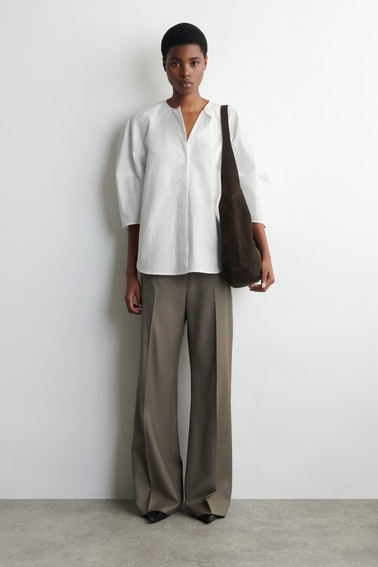 Sculptural Pima Cotton-Poplin Blouse, Alternate, color, WHITE