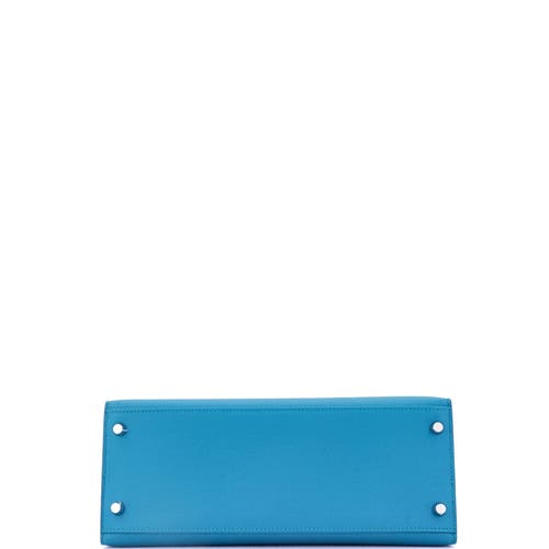 Pre-owned Hermes Hermes Kelly Handbag Blue Epsom With Palladium Hardware 28 In Blue