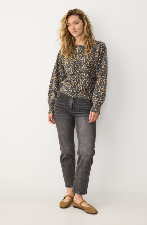 Marine Layer Alma Leopard Print Blouson Sleeve Sweater In Brown