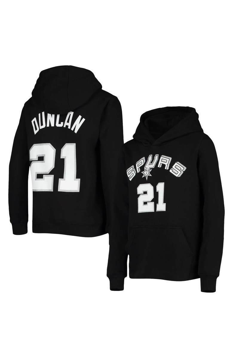 Mitchell & Ness Youth Mitchell & Ness Tim Duncan Black San Antonio Spurs Hardwood Classics Name & Number Pullover Hoodie, Main, color, 
