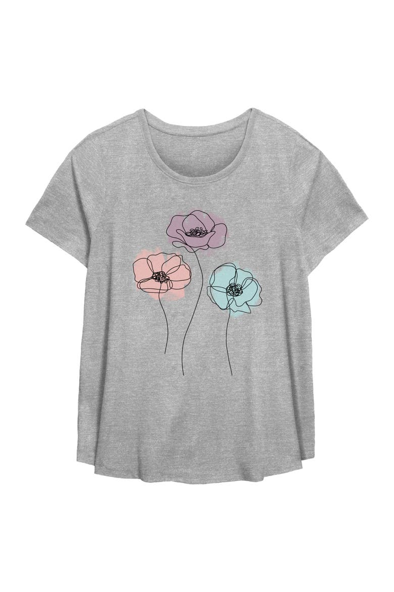Women's Lost Gods Line Art Poppy Flowers  Graphic T-Shirt, Main, color, Heather Gray