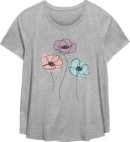 Lost Gods Women's Lost Gods Line Art Poppy Flowers Graphic T-Shirt