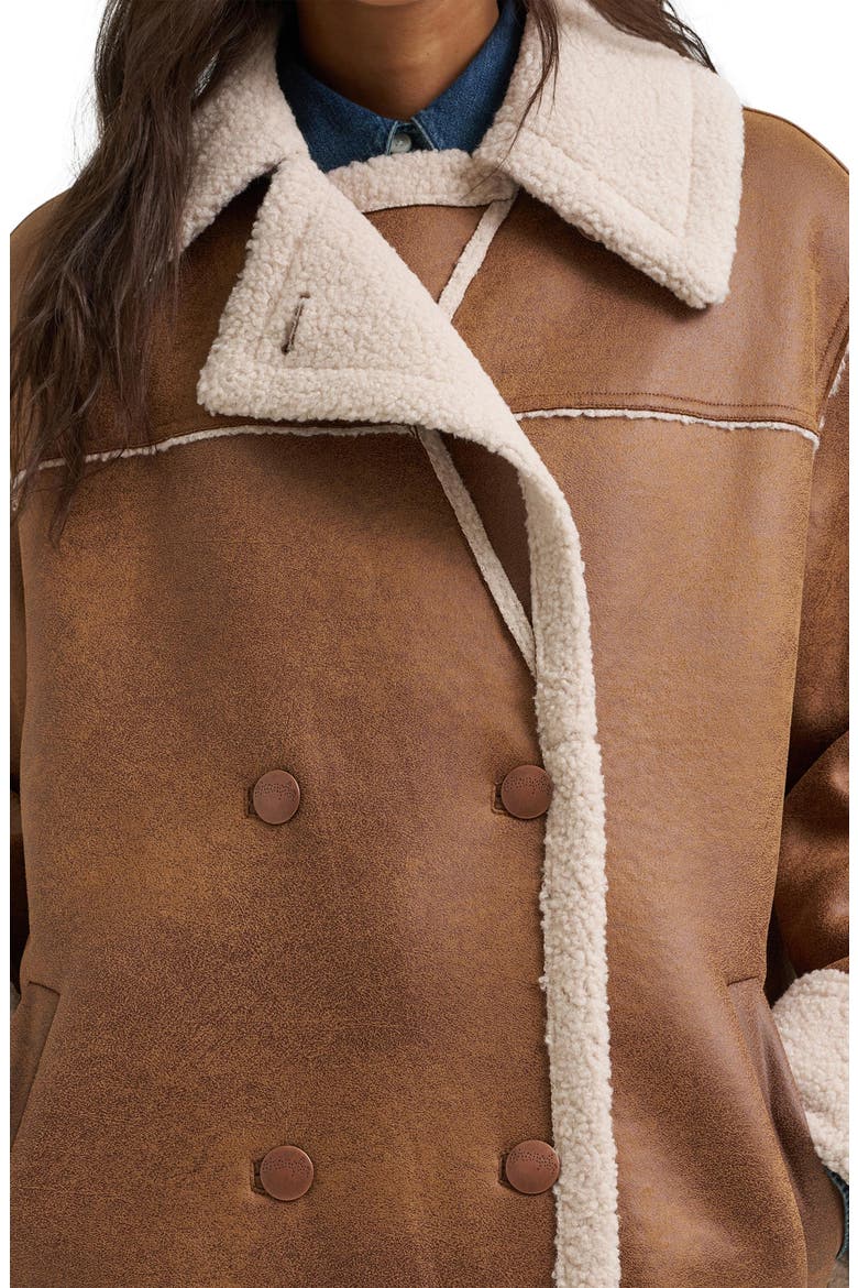 Faux Leather Coat with Faux Shearling Trim, Alternate, color, MEDIUM BROWN