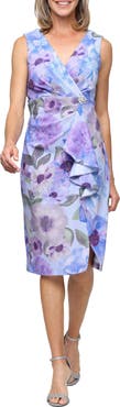 SL FASHIONS Metallic Floral Rhinestone Detail Sleeveless Cocktail Sheath Dress