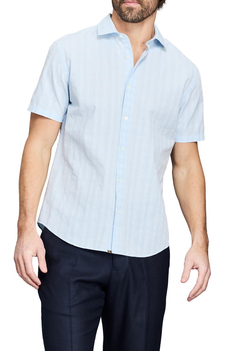 Textured Plaid Cotton Button-Up Shirt, Main, color, LIGHT BLUE