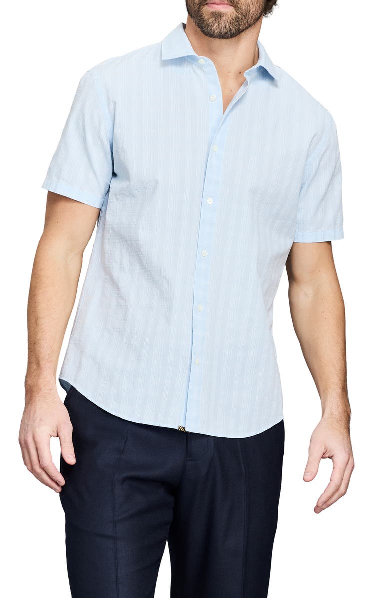 Billy Reid Textured Plaid Cotton Button-Up Shirt, Main, color, Light Blue