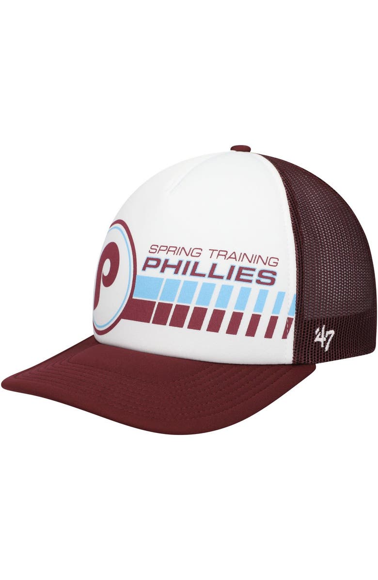 '47 Men's '47  White/Maroon Philadelphia Phillies 2024 Spring Training Foam Trucker Adjustable Hat, Main, color, 
