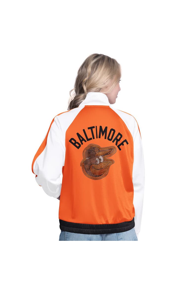 Women's G-III Sports by Carl Banks  White/Orange Baltimore Orioles Rally Rhinestone Raglan Full-Zip Track Jacket, Alternate, color, White