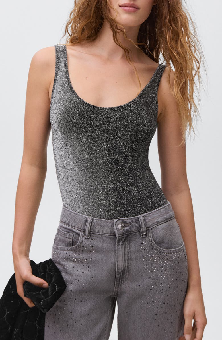 MANGO TEEN Glossy Tank Bodysuit, Main, color, Black