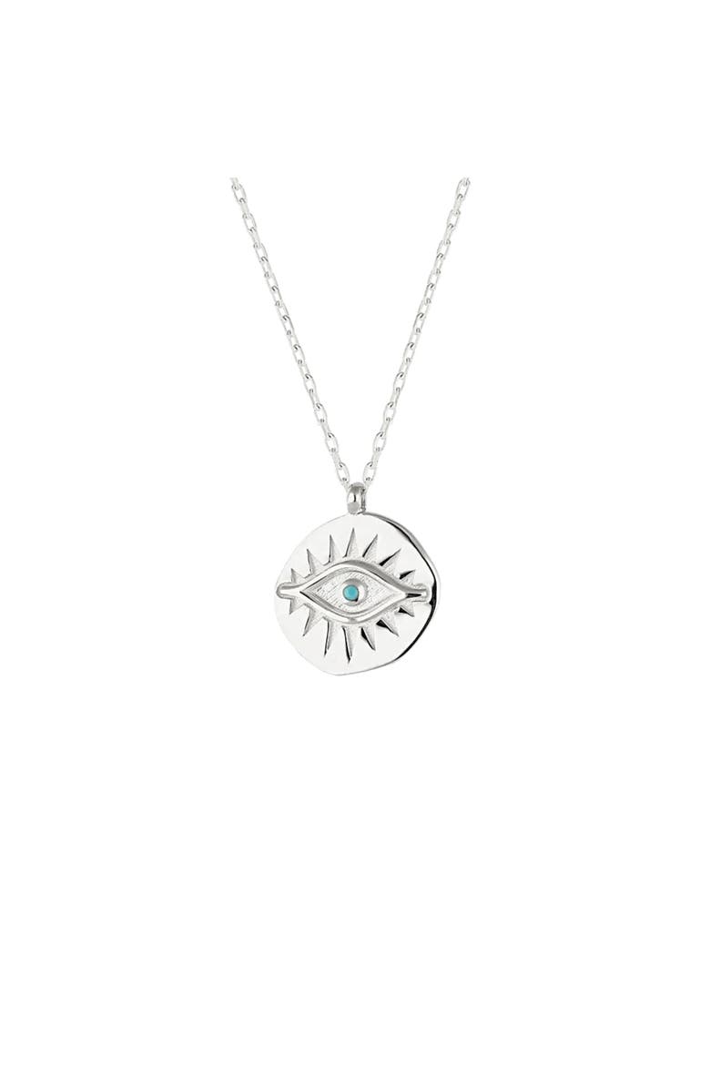 Eye Coin Sterling Silver Evil Eye Necklace, Main, color, Silver