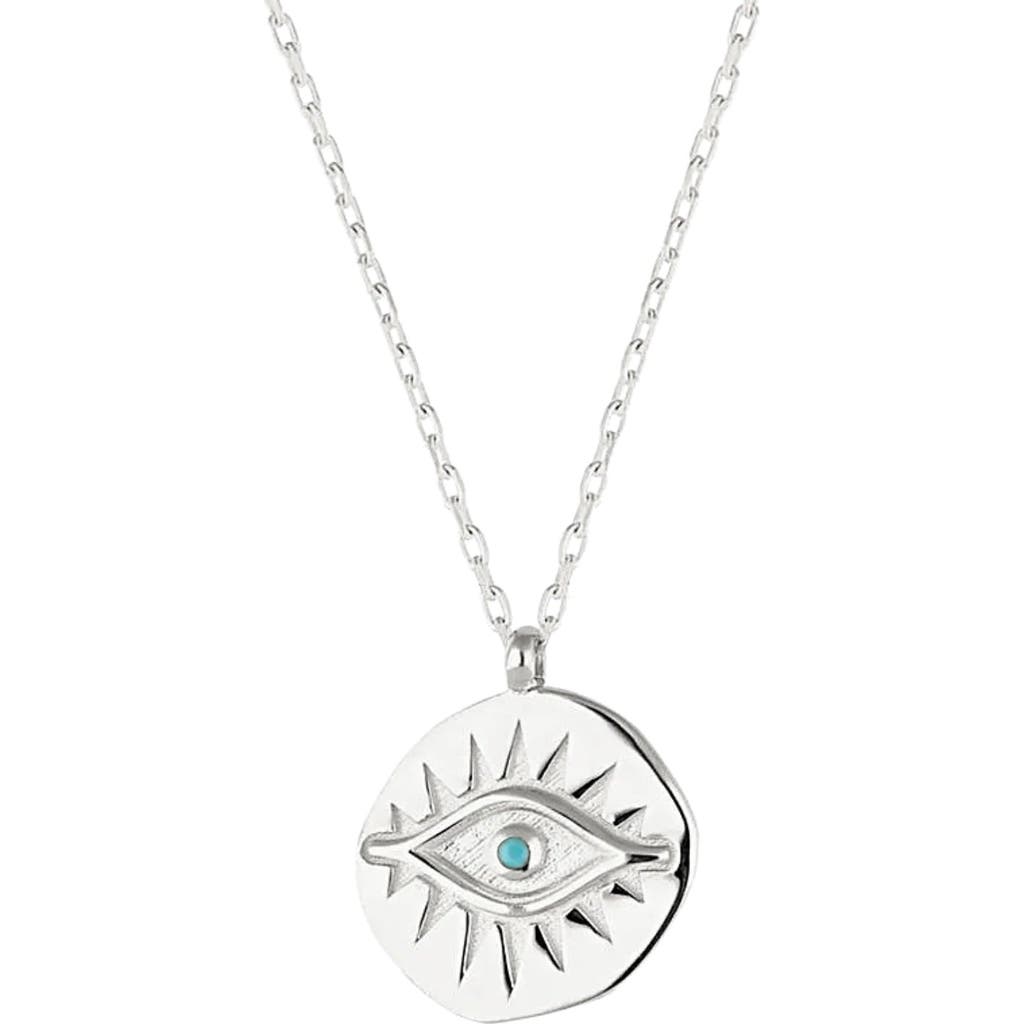 Spero London Eye Coin Sterling Silver Evil Eye Necklace In Metallic