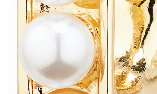 Cara Faux Pearl Square Huggie Hoop Earrings In Pearl/gold
