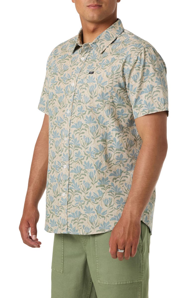 O'Neill Terrace Print Short Sleeve Button-Up Shirt, Alternate, color, Light Khaki