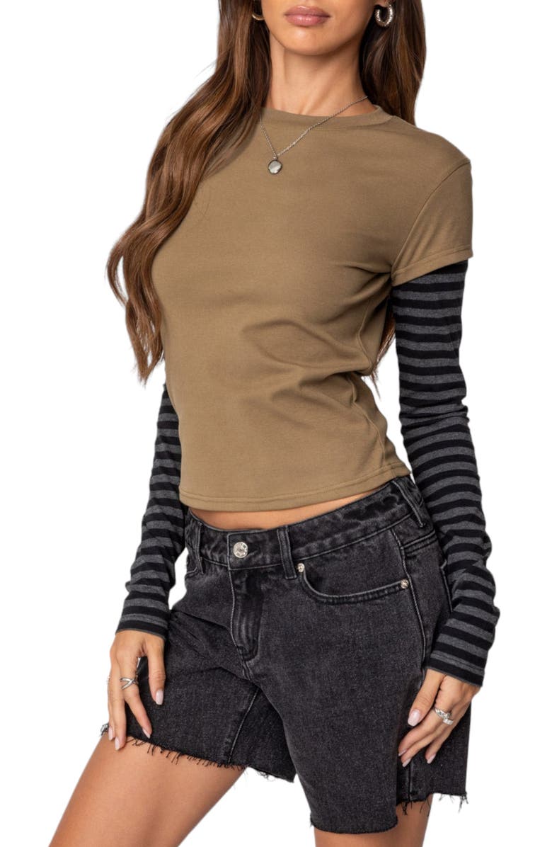 EDIKTED Eliana Layered Long Sleeve T-Shirt, Alternate, color, Olive