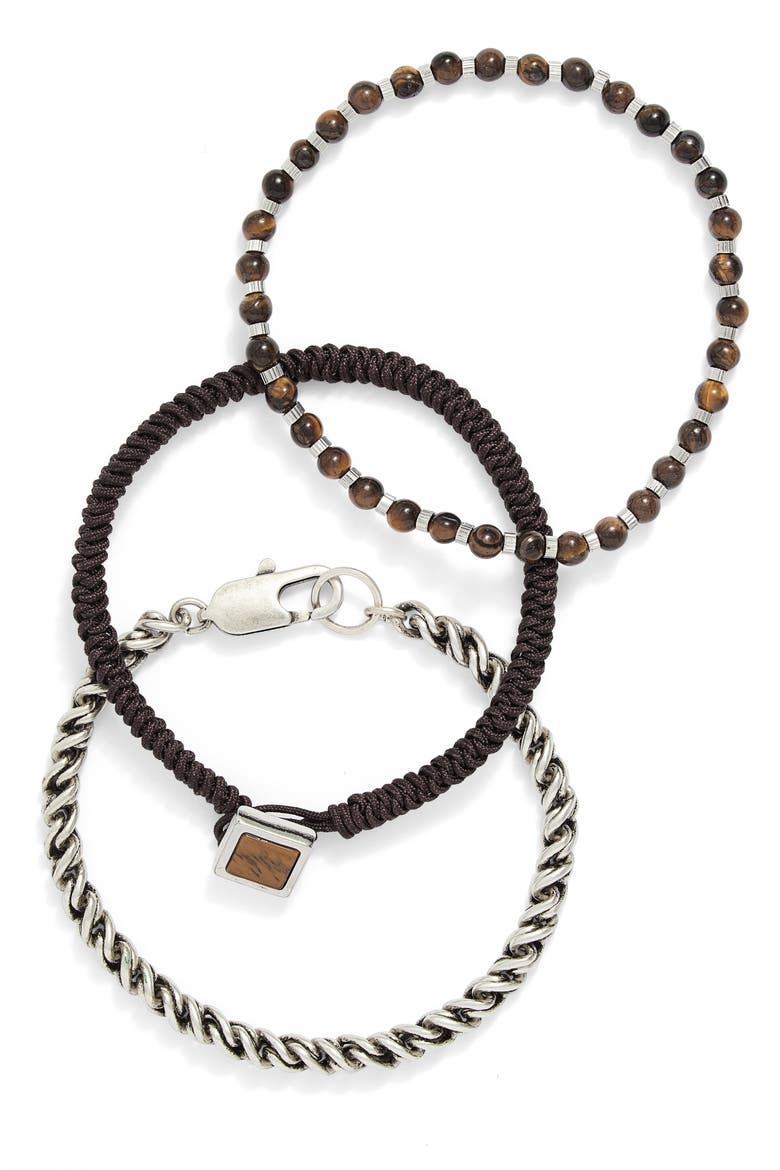 Set of 3 Bracelets, Main, color, TIGERS EYE- SILVER