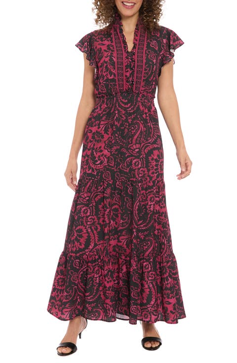 Ruffle Flutter Sleeve Tiered Maxi Dress